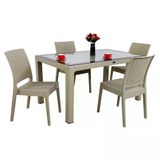Norino Mandella Elit Rattan 90X150 4 Kişilik Elit Sandalye Camlı Masa Takımı Çölbeji
