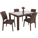 Norino Mandella Elit Rattan 90X150 4 Kişilik Elit Sandalye Camlı Masa Takımı Kahverengi - BELİRTİLMEMİŞ