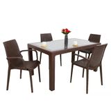 Norino Mandella Elit Rattan 90X150 4 Kişilik Nirvana Koltuk Camlı Masa Takımı Kahverengi