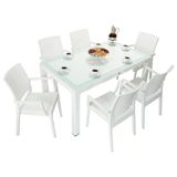Norino Mandella Elit Rattan 90X150 Elit Koltuk Camlı Masa Takımı Beyaz