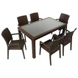 Norino Mandella Elit Rattan 90X150 Elit Koltuk Camlı Masa Takımı Kahverengi
