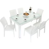 Norino Mandella Elit Rattan 90X150 Elit Sandalye Camlı Masa Takımı Beyaz - BELİRTİLMEMİŞ