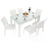 Norino Mandella Elit Rattan 90X150 Elit Sandalye Camlı Masa Takımı Beyaz