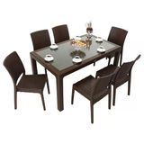 Norino Mandella Elit Rattan 90X150 Elit Sandalye Camlı Masa Takımı Kahverengi