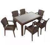 Norino Mandella Elit Rattan 90X150 Zeus Koltuk Camlı Masa Takımı Kahverengi