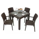 Norino Mandella Elit Rattan 90X90 Elit Koltuk Camlı Masa Takımı Kahverengi