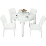 Norino Mandella Elit Rattan 90X90 Elit Sandalye Camlı Masa Takımı Beyaz - BELİRTİLMEMİŞ