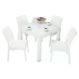 Norino Mandella Elit Rattan 90X90 Elit Sandalye Camlı Masa Takımı Beyaz