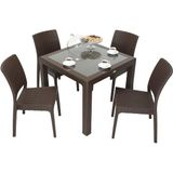 Norino Mandella Elit Rattan 90X90 Elit Sandalye Camlı Masa Takımı Kahverengi - BELİRTİLMEMİŞ