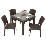 Norino Mandella Elit Rattan 90X90 Elit Sandalye Camlı Masa Takımı Kahverengi