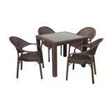 Norino Mandella Elit Rattan 90X90 Eylül Koltuk Camlı Masa Takımı Kahverengi