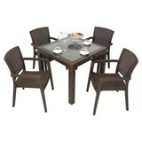 Norino Mandella Elit Rattan 90X90 Zeus Koltuk Camlı Masa Takımı Kahverengi