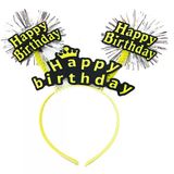 Norino Parti Happy Birthday Püsküllü Neon Sarı Renk Doğum Günü Tacı 22X19 Cm