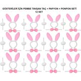 Norino Pembe Tavşan Kostüm Seti – Taç, Papyon, Ponpon (12’Li Paket)
