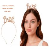 Norino Rose Gold Renkli Taşlı “Bride” Gelin Tacı – El Yazısı Yazı Tipiyle