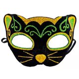Norino Siyah Kadife Kaplama Üzeri Sarı Yeşil Sim İşlemeli Kedi Maskesi 20X13 Cm