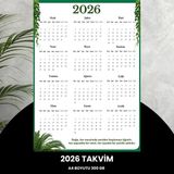 Norino Takvim 2026 Premium A4 300 gr Dijital Baskı Yeşil Yaprak