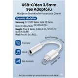 Noriyen Dijital DAC Çipli Type-C to 3.5mm Aux Kulaklık Dönüştürücü Adaptör - iPhone 15/16 ve Samsung Uyumlu