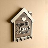 Normadia Ahşap Dekoratif Anahtar Askılığı, Home Sweet Home Tasarımlı Duvar Askısı - Seçenek 1 - 1BW-Beyaz