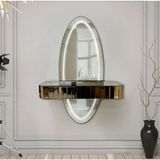 Normadia Ayna ve Ledli Bronz Çekmeceli Dresuar Takımı, Dokunmatik, Ayaksız, 150X95 cm - Altın