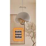 Normadia Beton Görünümlü Tekli Sarkıt Avize, Bohem Stil, Rustik Ampul Hediye, E27 - Seçenek 1 - 1BW-Beyaz