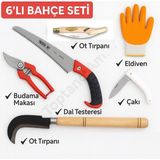 Normadia Çiçek Bahçe Bakım Seti 6 Parça: Testere, Ot Tırpanı, Çakı ve Eldiven - Seçenek 1