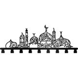 Normadia Çiçekli ve Cami Figürlü Metal Duvar Askısı, 90 Cm, 9 Askılık - Seçenek 1 - Ahşap