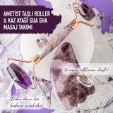 Normadia Doğal Ametist Taşlı Roller ve Kaz Ayağı Gua Sha Masaj Seti