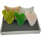 Normadia Doğal Taş Kalp Gua Sha Set, Pembe Kuvars, Yeşim, Aventurin, Şifa ve Güzellik - Ahşap - Ceviz