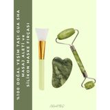 Normadia Doğal Yeşim Taşı Gua Sha ve Silikon Maske Fırçası Seti - Ahşap