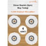 Normadia Döner Başlıklı (Spin) Mop Yedek Başlığı, 4'lü Set, Orijinal Microfiber Paspas - 1BW-Beyaz - Seçenek 1