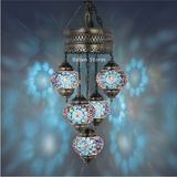 Normadia El Yapımı Turkuaz Küp Mozaik Avize, Otantik Asma Tavan Lambası - Seçenek 1 - Altın - Turkuaz
