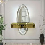 Normadia Elips Aynalı LED Işıklı Gold Çekmeceli Modern Dresuar Takımı - Altın