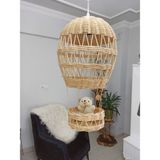 Normadia Hasır Bambu Rattan Balon Avize, 30 Cm, Şık ve Doğal Tasarım - Seçenek 1 - Amber
