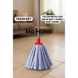 Normadia Kareli Temizlik Seti Mikrofiber Mop ve Sopa Metal Saplı 2 Parça - Antrasit - Seçenek 1