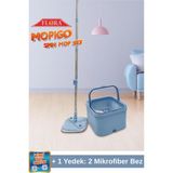 Normadia Mavi Spin Mop Seti, Kare Döner Başlıklı Islak ve Kuru Temizlik Seti - Ahşap - Ceviz - Seçenek 1