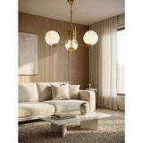 Normadia Modern 3'lü Eskitme Beyaz Glob Camlı Sarkıt Avize, Oturma Odası Işıklandırma - Seçenek 1 - Altın