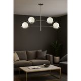 Normadia Modern 4'lü Beyaz Camlı Salon Oturma Odası Avizesi, Krom Kaplama - Seçenek 1 - Altın - Gri