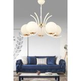 Normadia Modern 5'li Beyaz Glob Camlı Sarkıt Avize, Oturma Odası ve Salon Için - Seçenek 1 - 1BW-Beyaz