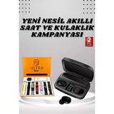 Normadia Modern Akıllı Saat ve Bluetooth Kulaklık Seti, Dokunmatik Kare Kordonlu - Seçenek 1 - Açık Bej