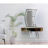 Normadia Modern Aynalı Bronz Dresuar Takımı, Dokunmatik Led, Çekmeceli ve Ayaksız - Altın