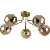 Normadia Modern Bal Camlı 5'li Avize, Salon, Mutfak ve Yatak Odası Için Şık Tasarım - Seçenek 1 - Ahşap - Ceviz