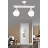 Normadia Modern Beyaz 2'li Sıralı Cam Plafonyer, Krom Detaylı Lüks Avize - Seçenek 1 - 1BW-Beyaz