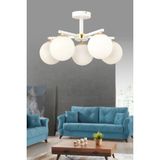 Normadia Modern Beyaz Camlı Plafonyer Avize, 5'li Set, Salon ve Oturma Odası Için - Seçenek 1 - 1BW-Beyaz