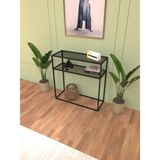 Normadia Modern Çok Raflı Siyah Füme Camlı Metal Dresuar, 80 cm - Ahşap