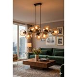 Normadia Modern Eskitme Bal Rengi Glob Camlı 8'li Sarkıt Avize, Şık Oturma Odası ve Salon Için - Seçenek 1 - Altın