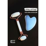Normadia Opal Ay Taşı Gua Sha ve Roller Seti, Cilt Canlandırıcı Masaj Aleti - 1BW-Beyaz