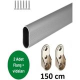 Normadia Oval Alüminyum Dolap Içi Askı Borusu Seti, 2 Adet Metal Flanş ve Vidalar - Seçenek 1 - Altın - Gri