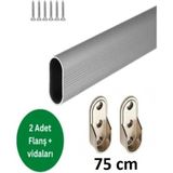 Normadia Oval Alüminyum Dolap Içi Askı Çubuğu, 2 Adet Metal Flanş ve Vidalar - Seçenek 1 - Altın - Gri