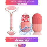 Normadia Pembe Kuvars Face Roller ve Gua Sha, Soğuk Terapi, Doğal Cilt Bakım Seti - Ahşap - Bej